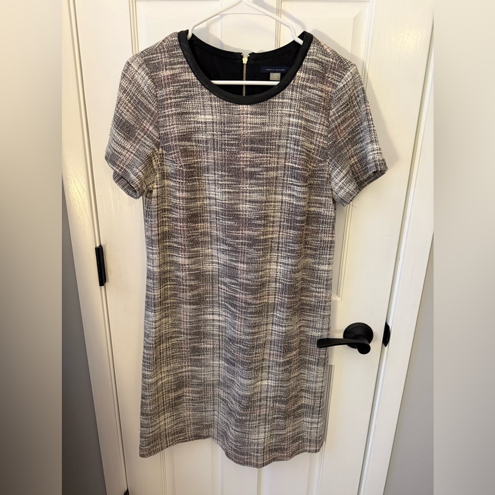 Tommy Hilfiger Black and White Textured Midi Dress